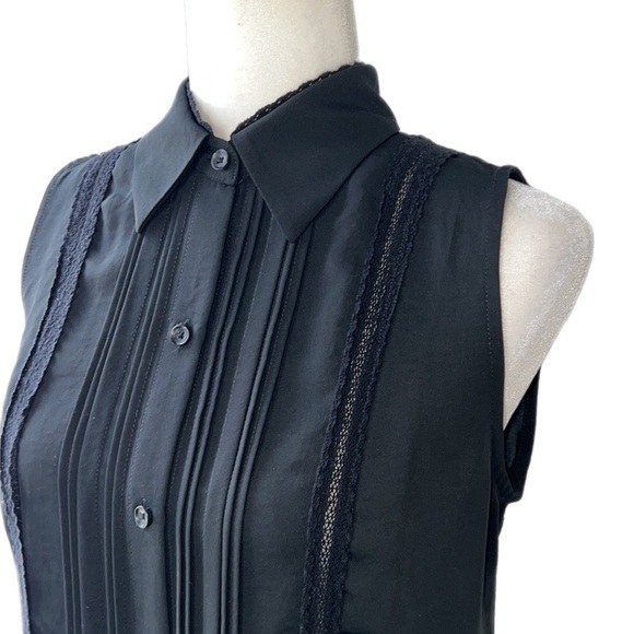 Cabi  ‘Jagger’ Black Tuxedo Pin-Tuck Pleated Button Up Sleeveless Top Layering S - Picture 3 of 11